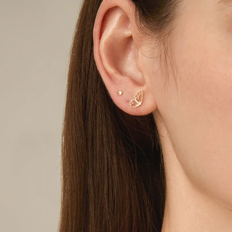 18K Gold Diamond Butterfly Hollow Ear Studs Earrings