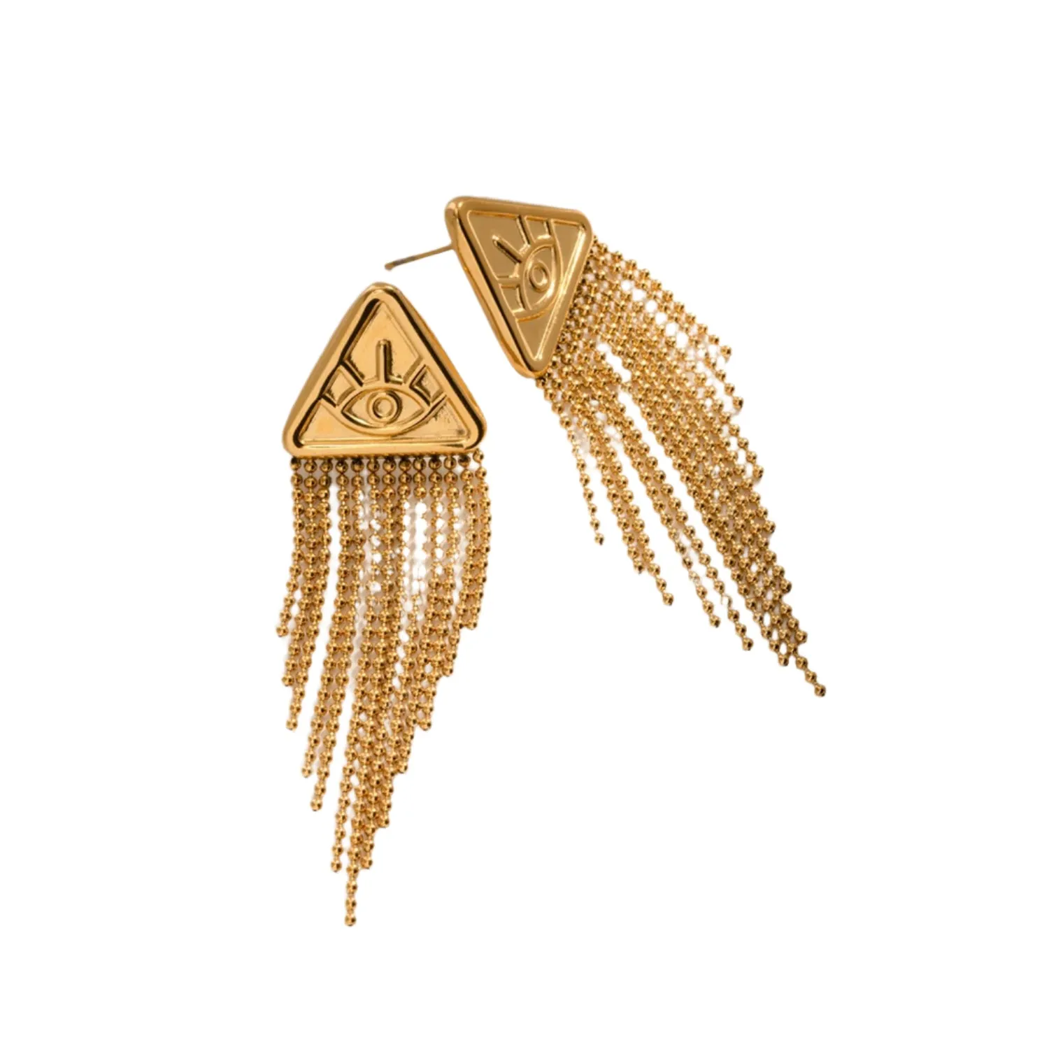 18K Gold-Plated Eye Symbol Geometric Fringe Earrings