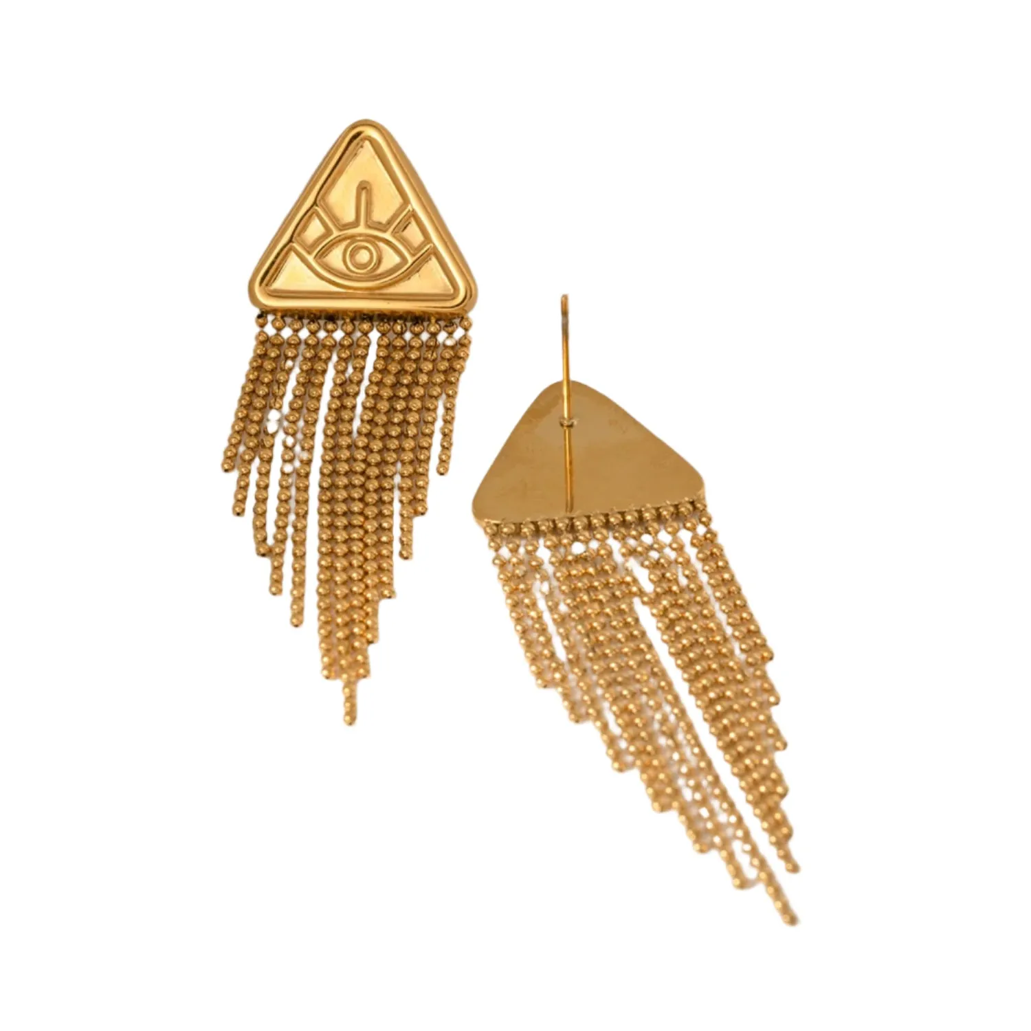 18K Gold-Plated Eye Symbol Geometric Fringe Earrings