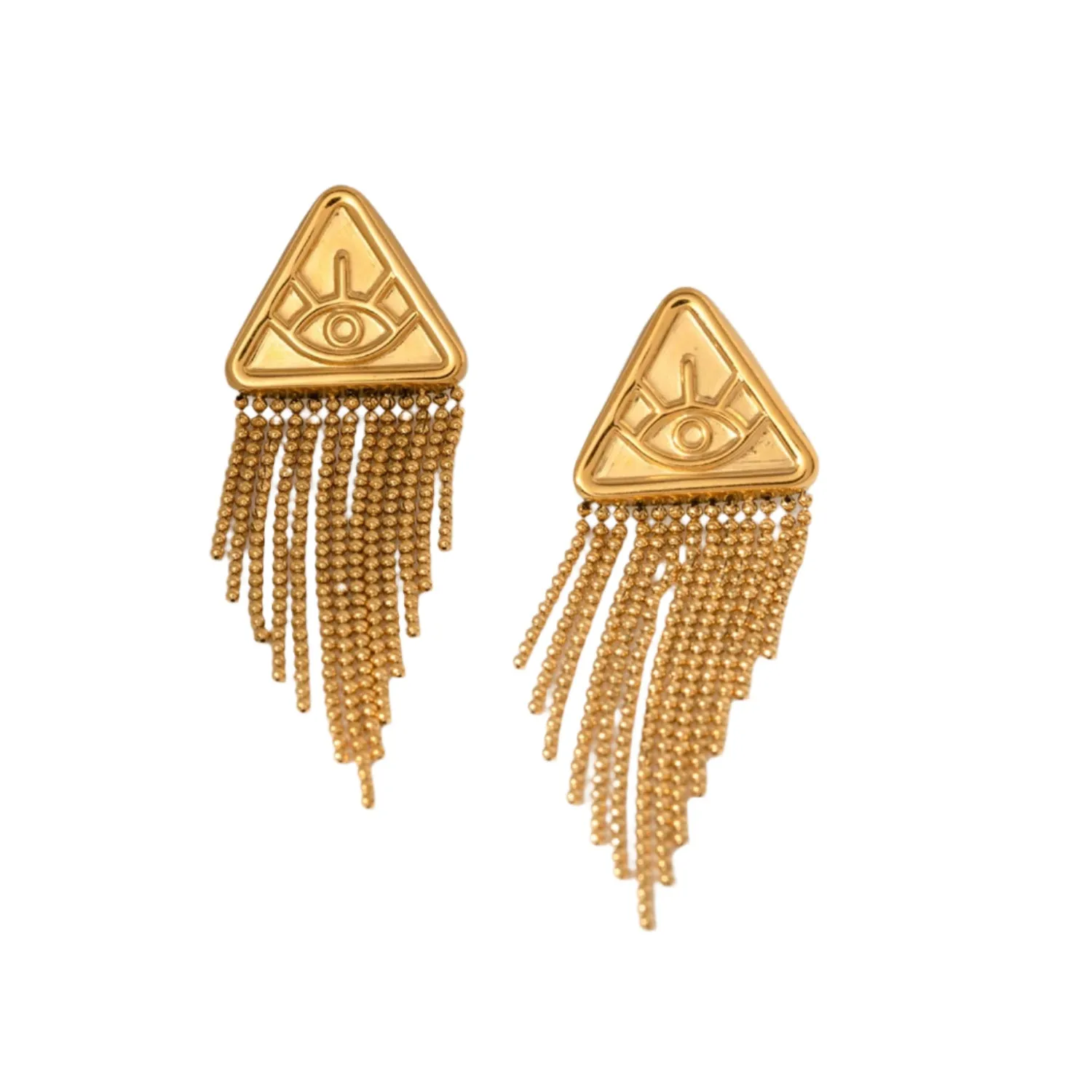 18K Gold-Plated Eye Symbol Geometric Fringe Earrings