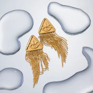 18K Gold-Plated Eye Symbol Geometric Fringe Earrings