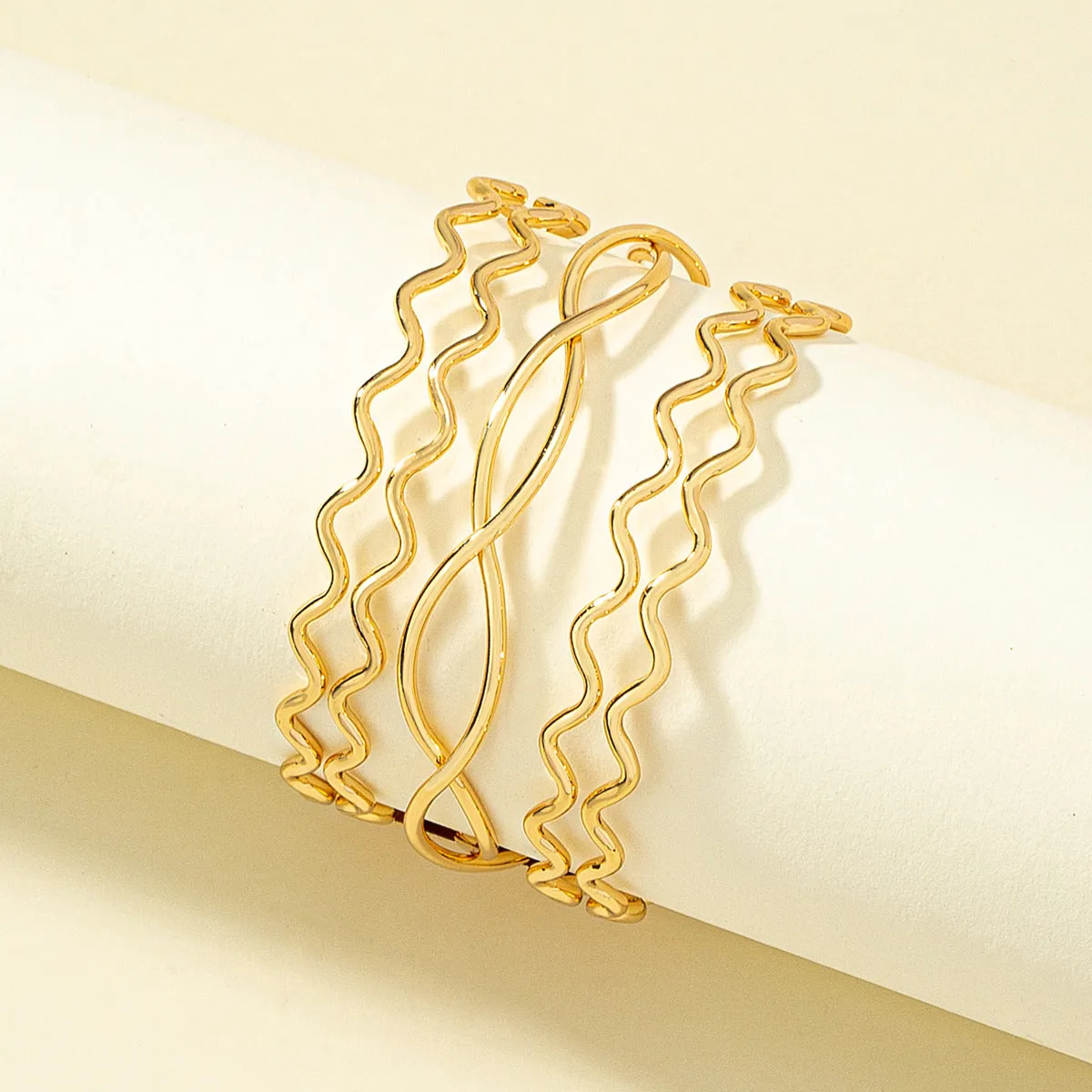 18K Gold-Plated Swivel Heartbeat Layered Cuff