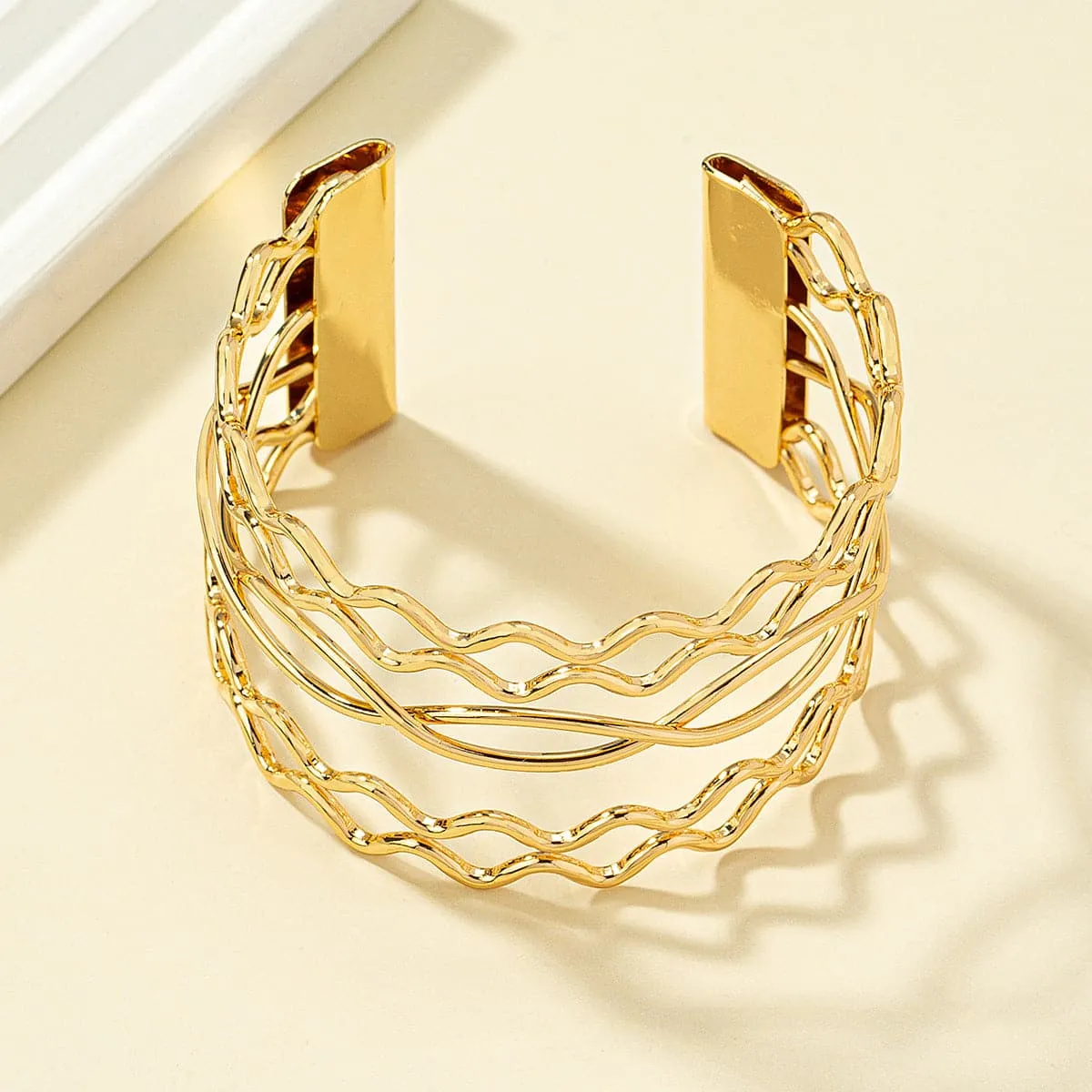 18K Gold-Plated Swivel Heartbeat Layered Cuff