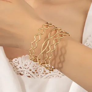 18K Gold-Plated Swivel Heartbeat Layered Cuff