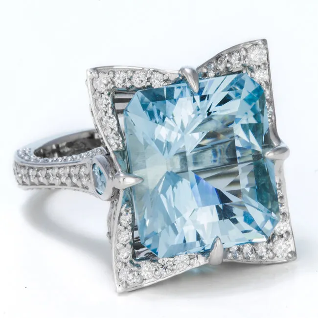 18K Palladium White Gold Worlds Finest Aquamarine Ring Designed by Christopher Michael