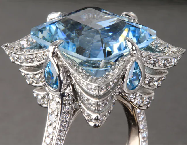18K Palladium White Gold Worlds Finest Aquamarine Ring Designed by Christopher Michael