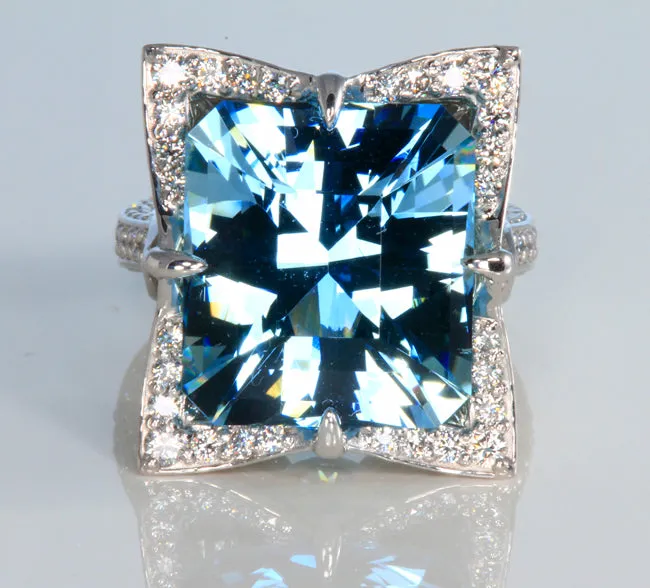 18K Palladium White Gold Worlds Finest Aquamarine Ring Designed by Christopher Michael