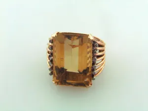 18K Rose Gold Citrine and Diamond Ring