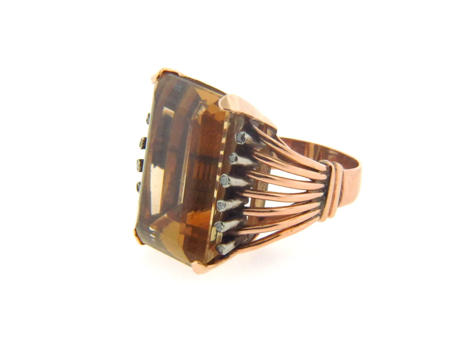 18K Rose Gold Citrine and Diamond Ring