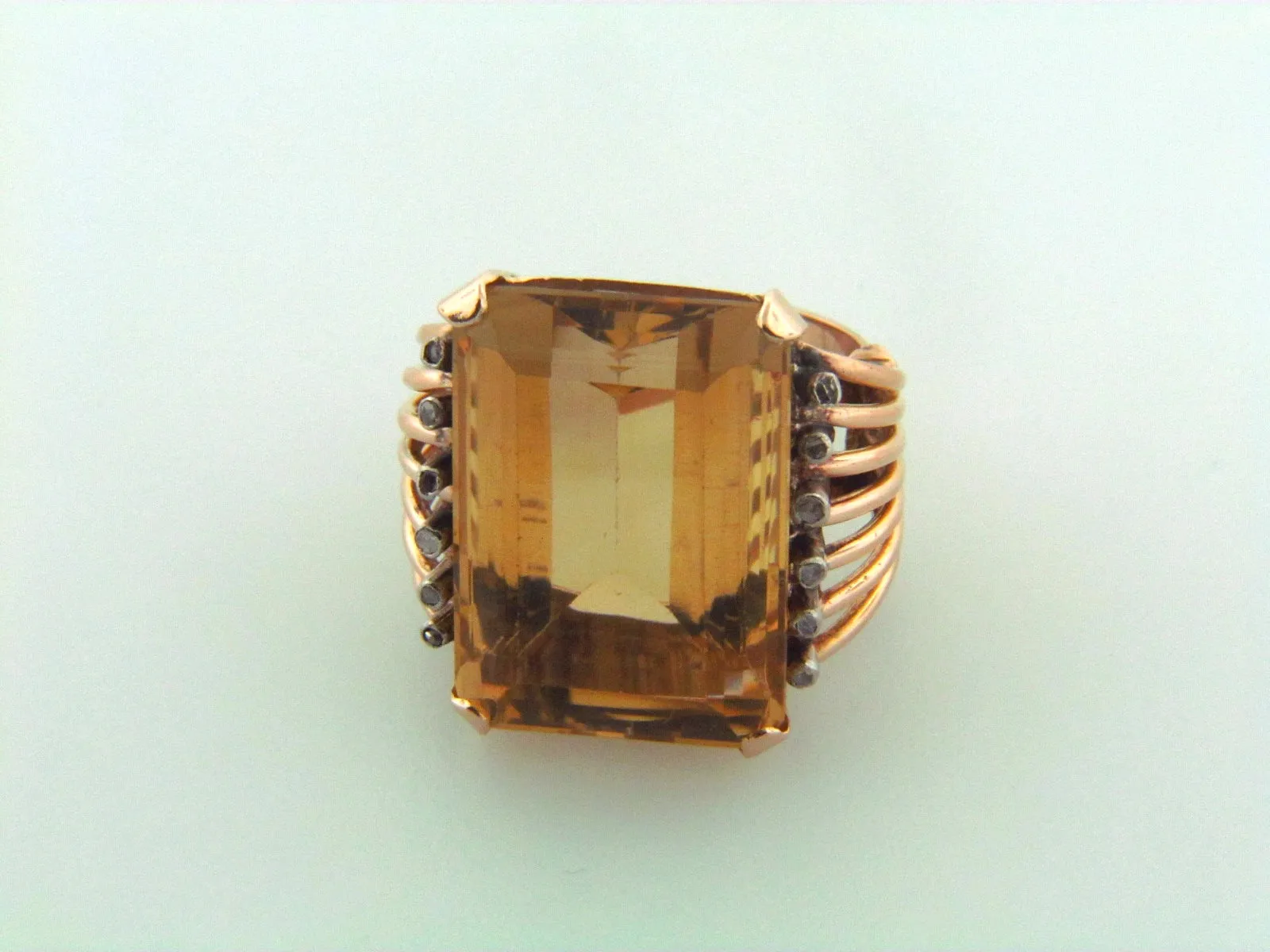 18K Rose Gold Citrine and Diamond Ring