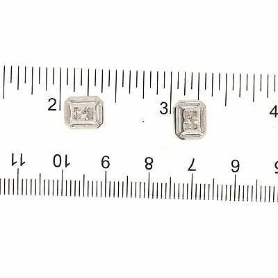 18K Round and Baguette Diamond Cluster Earrings White Gold