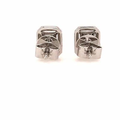 18K Round and Baguette Diamond Cluster Earrings White Gold