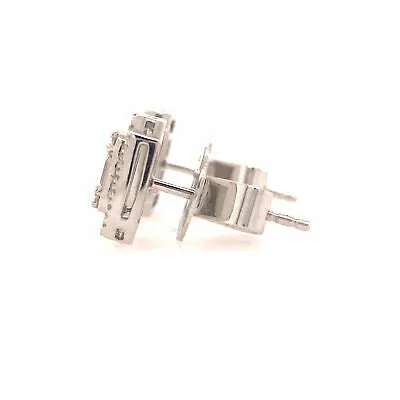 18K Round and Baguette Diamond Cluster Earrings White Gold