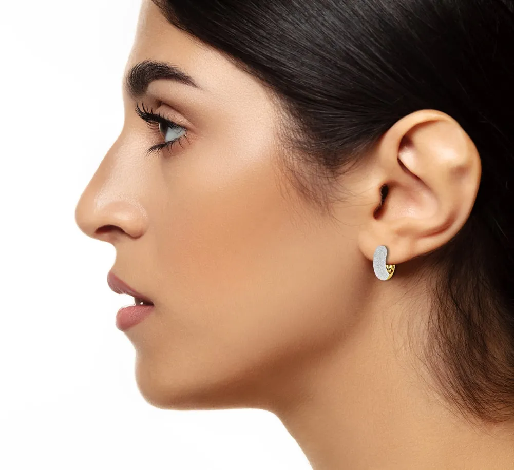 18k Solid Gold Round Two-Tone Sparkle Cuddliest Huggie Earring (4.78.gr.tw)