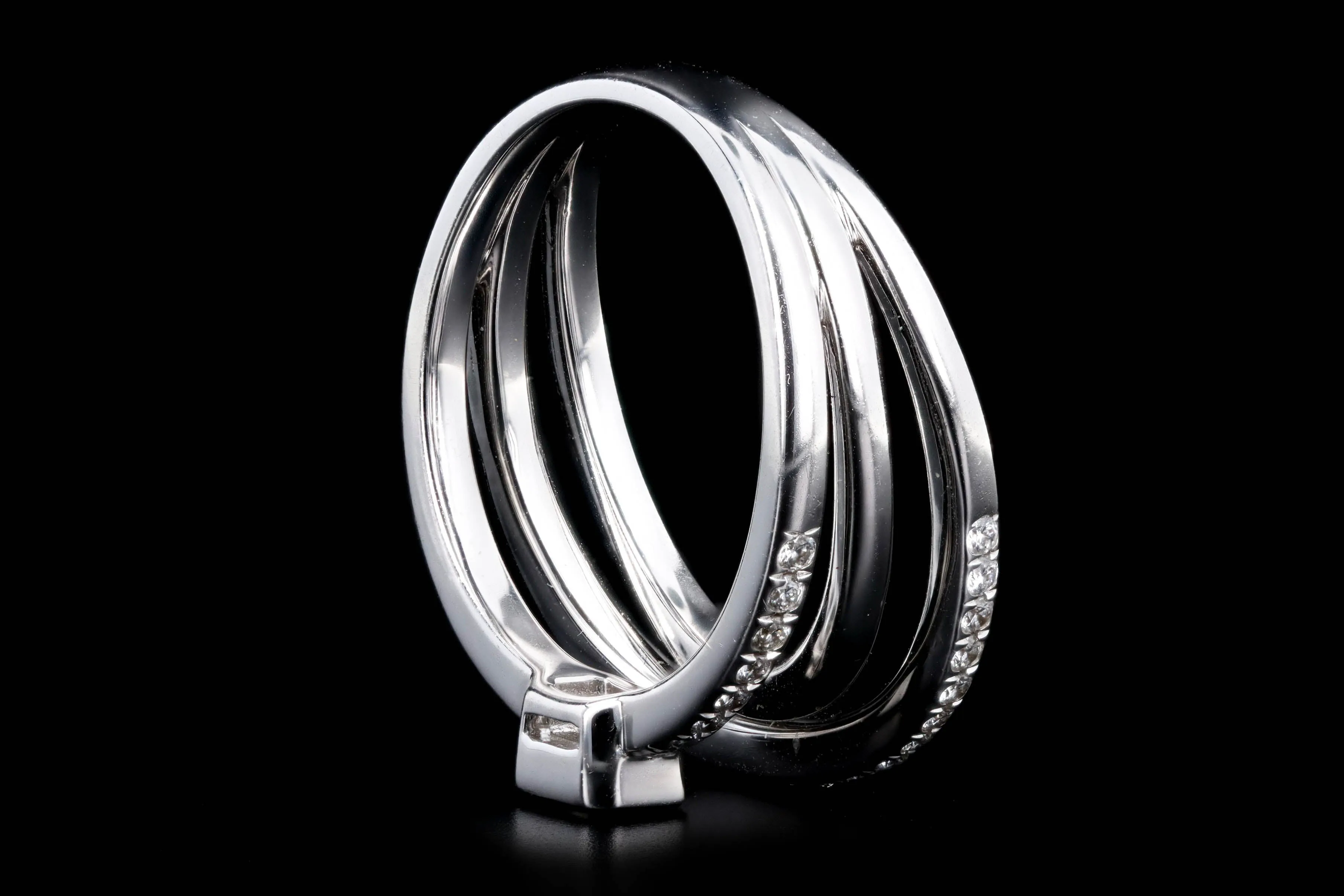 18K White Gold 0.42 Carat Total Weight Diamond Baguette Crisscross Ring