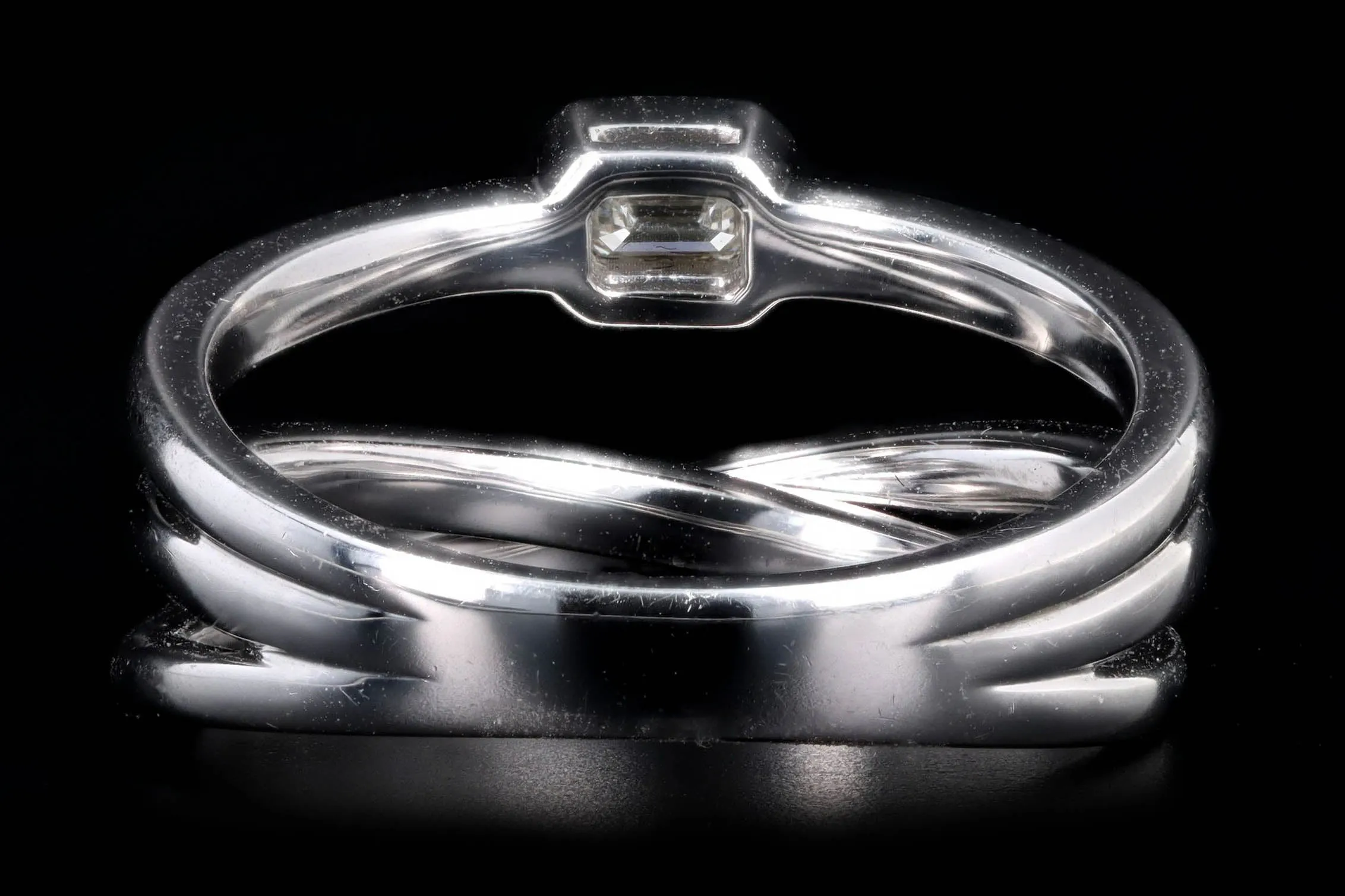 18K White Gold 0.42 Carat Total Weight Diamond Baguette Crisscross Ring