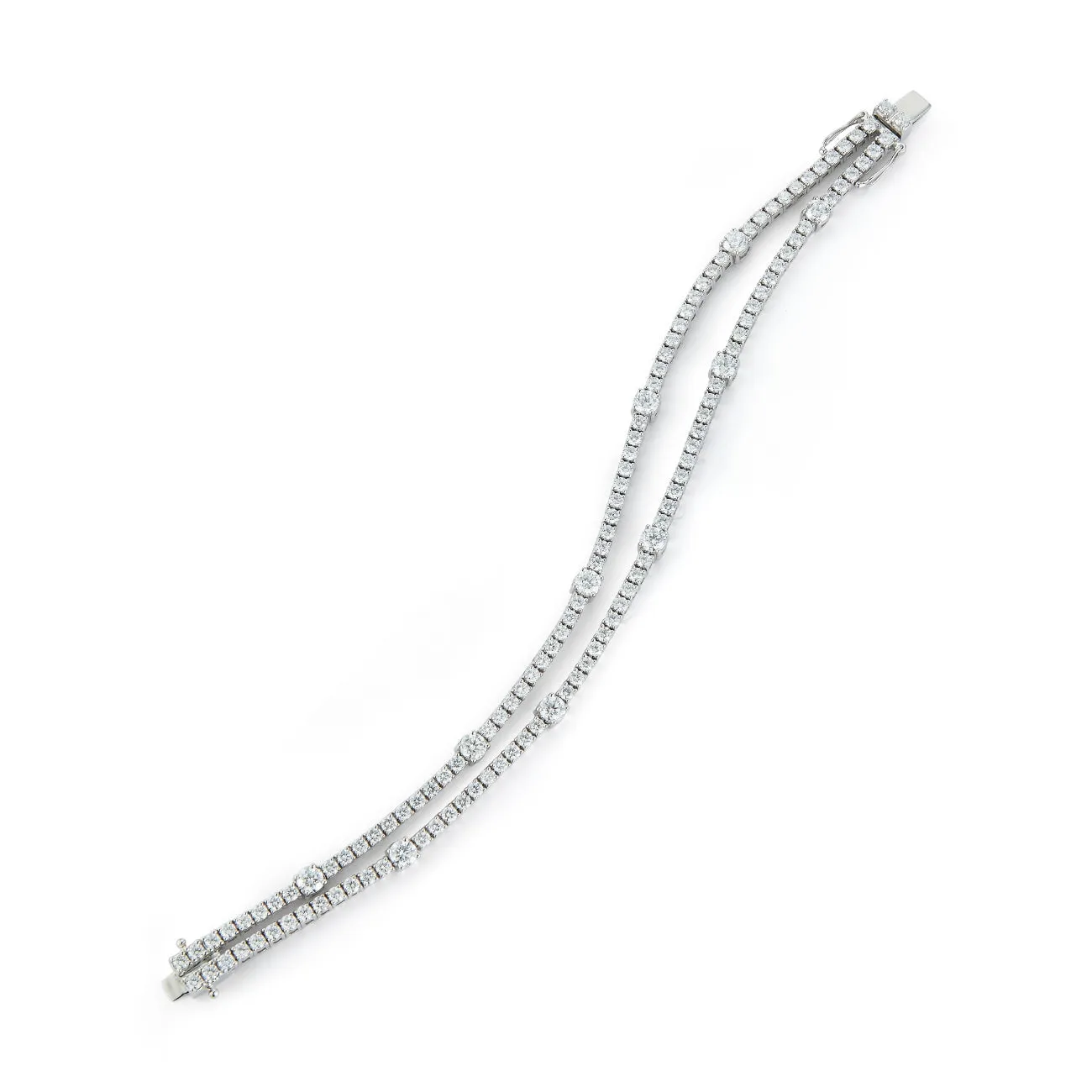 18K White Gold 2 Row Diamond Tennis Bracelet