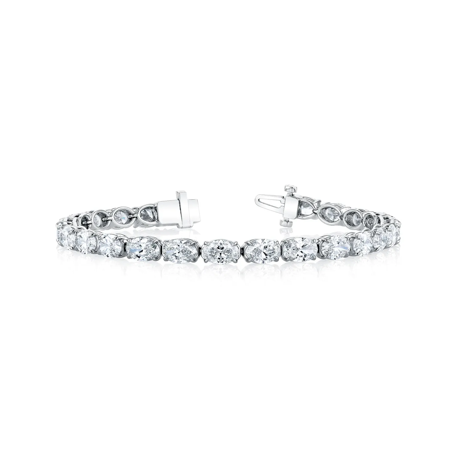 18K White Gold 7" East West Oval-Cut Diamond Tennis Bracelet, 7.4ct G-H, SI1-SI2