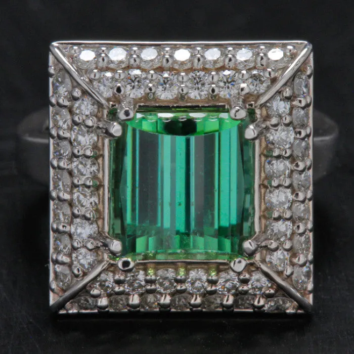 18K White Gold Mint Green Tourmaline Ring by Christopher Michael 6.86 Carats