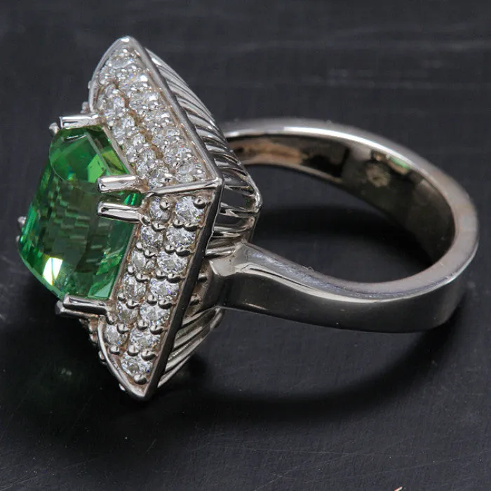 18K White Gold Mint Green Tourmaline Ring by Christopher Michael 6.86 Carats