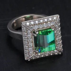 18K White Gold Mint Green Tourmaline Ring by Christopher Michael 6.86 Carats