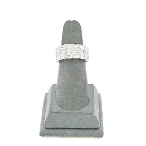18K White Gold Three Rows Of Emerald Cut Diamond Ring
