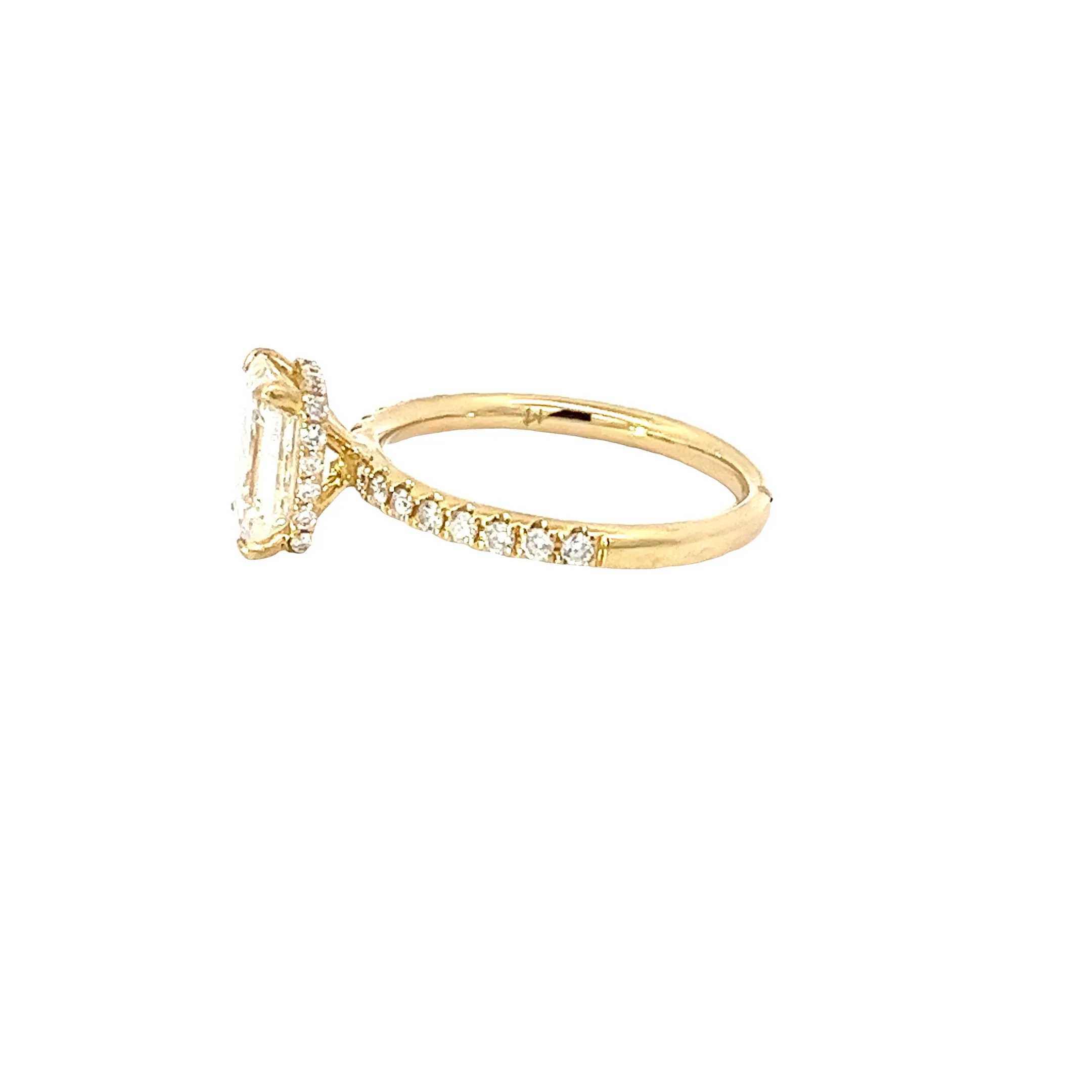 18K YELLOW GOLD 1.93ct K VS2 EMERALD CUT AND .35 GVS2 ROUND ENGAGEMENT RING CERTIFIED BY GIA # 5234203581