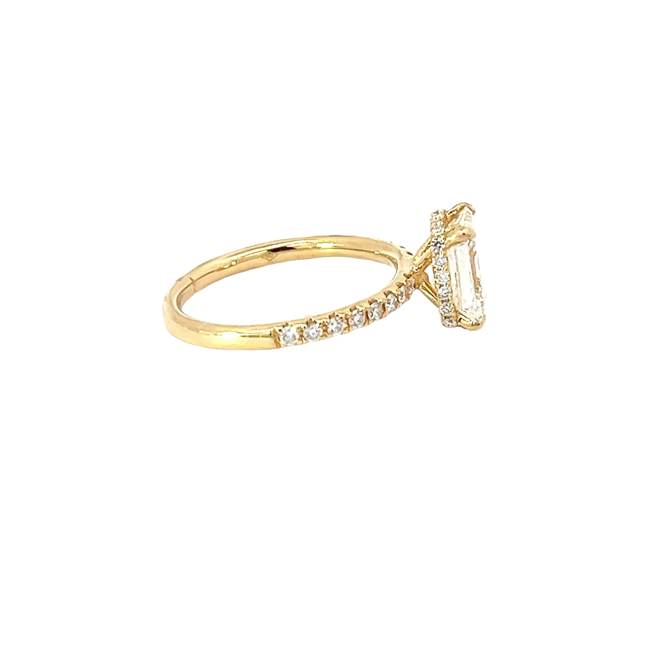 18K YELLOW GOLD 1.93ct K VS2 EMERALD CUT AND .35 GVS2 ROUND ENGAGEMENT RING CERTIFIED BY GIA # 5234203581