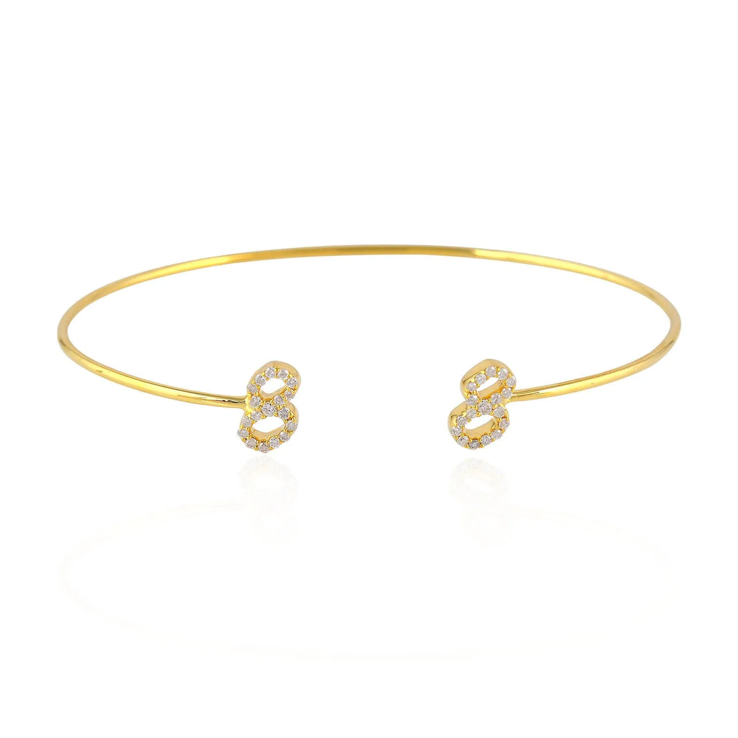 18K Yellow Gold Pave Diamond "8" Initial Number Open Cuff Bracelet For Gift