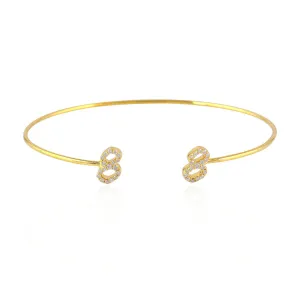 18K Yellow Gold Pave Diamond "8" Initial Number Open Cuff Bracelet For Gift