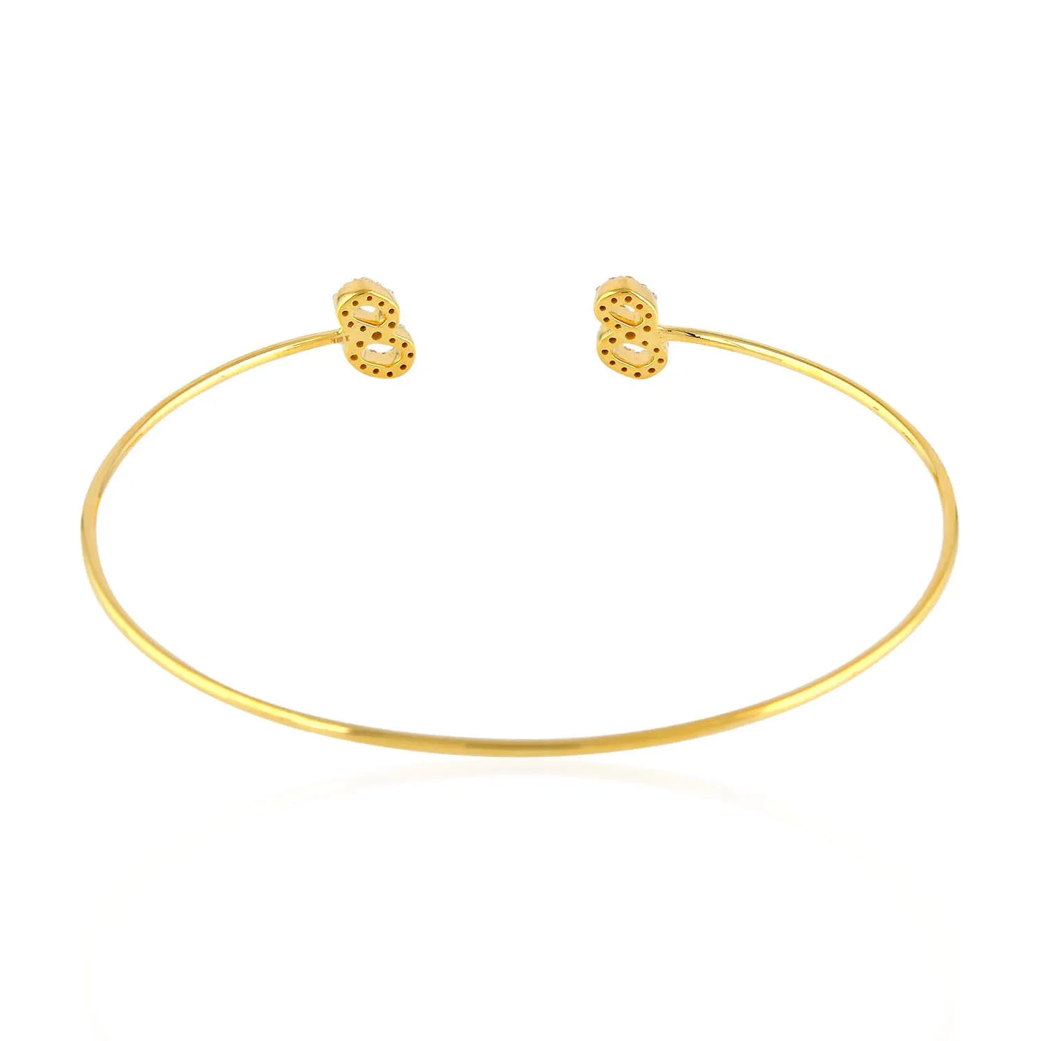 18K Yellow Gold Pave Diamond "8" Initial Number Open Cuff Bracelet For Gift