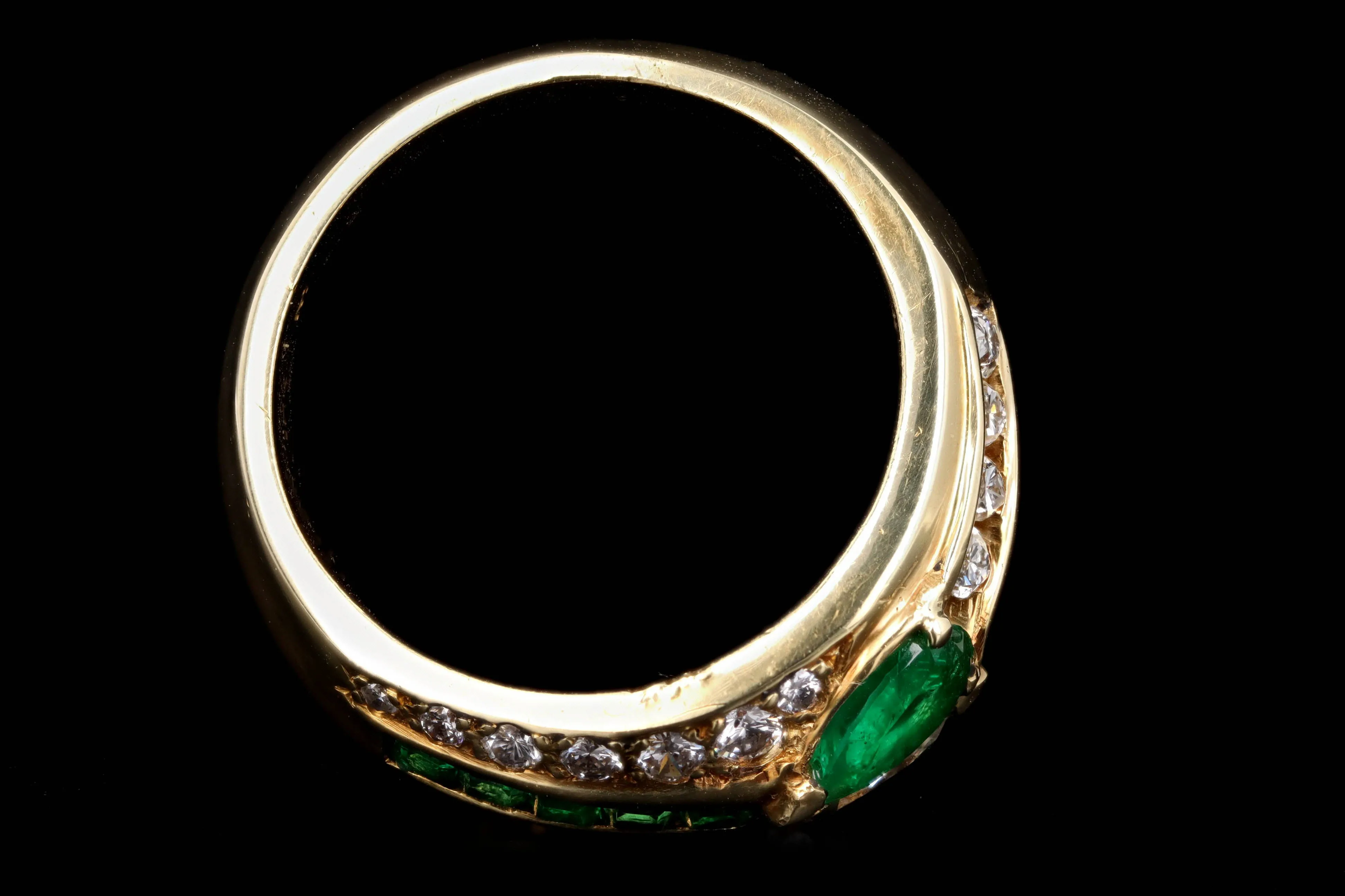 18K Yellow Gold Pear Cut Diamond & Emerald Mens Ring