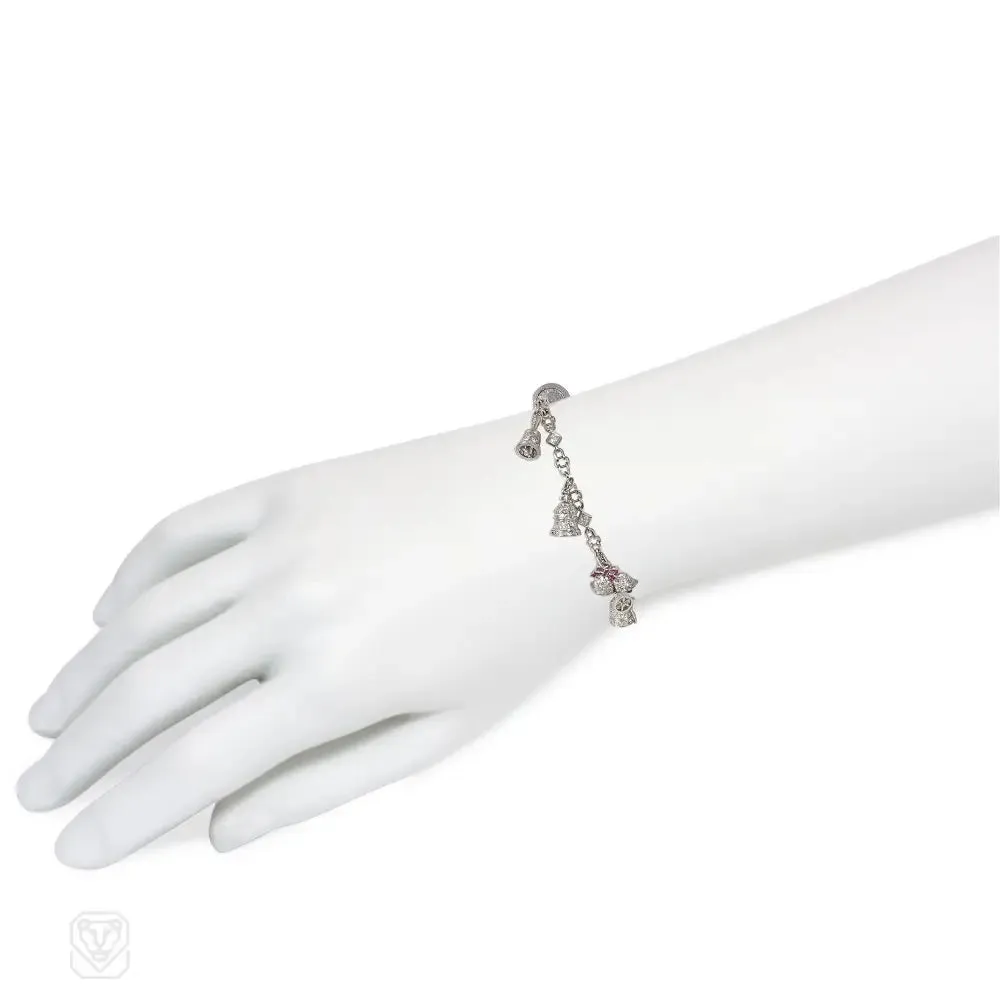 1920s platinum and multi-gem bell charm bracelet