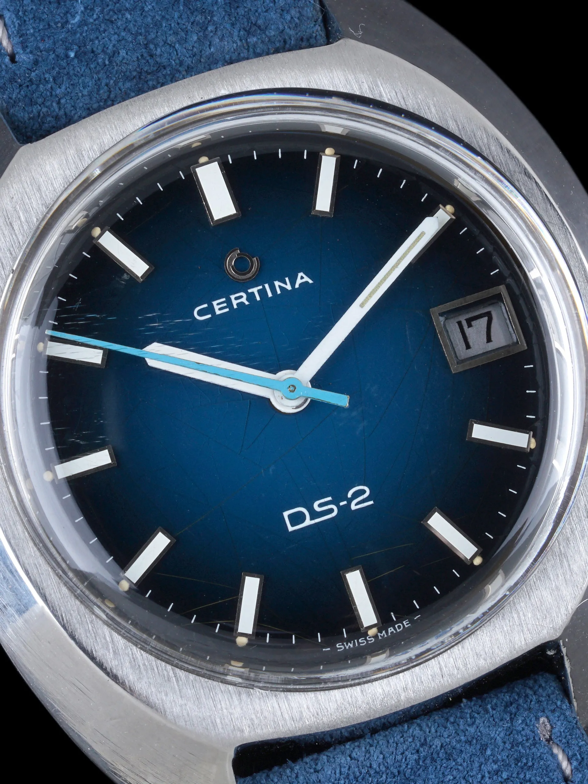 1970s Certina DS-2 Manual Wind (Ref. 5301 300) Blue Vignette "Spider Dial"