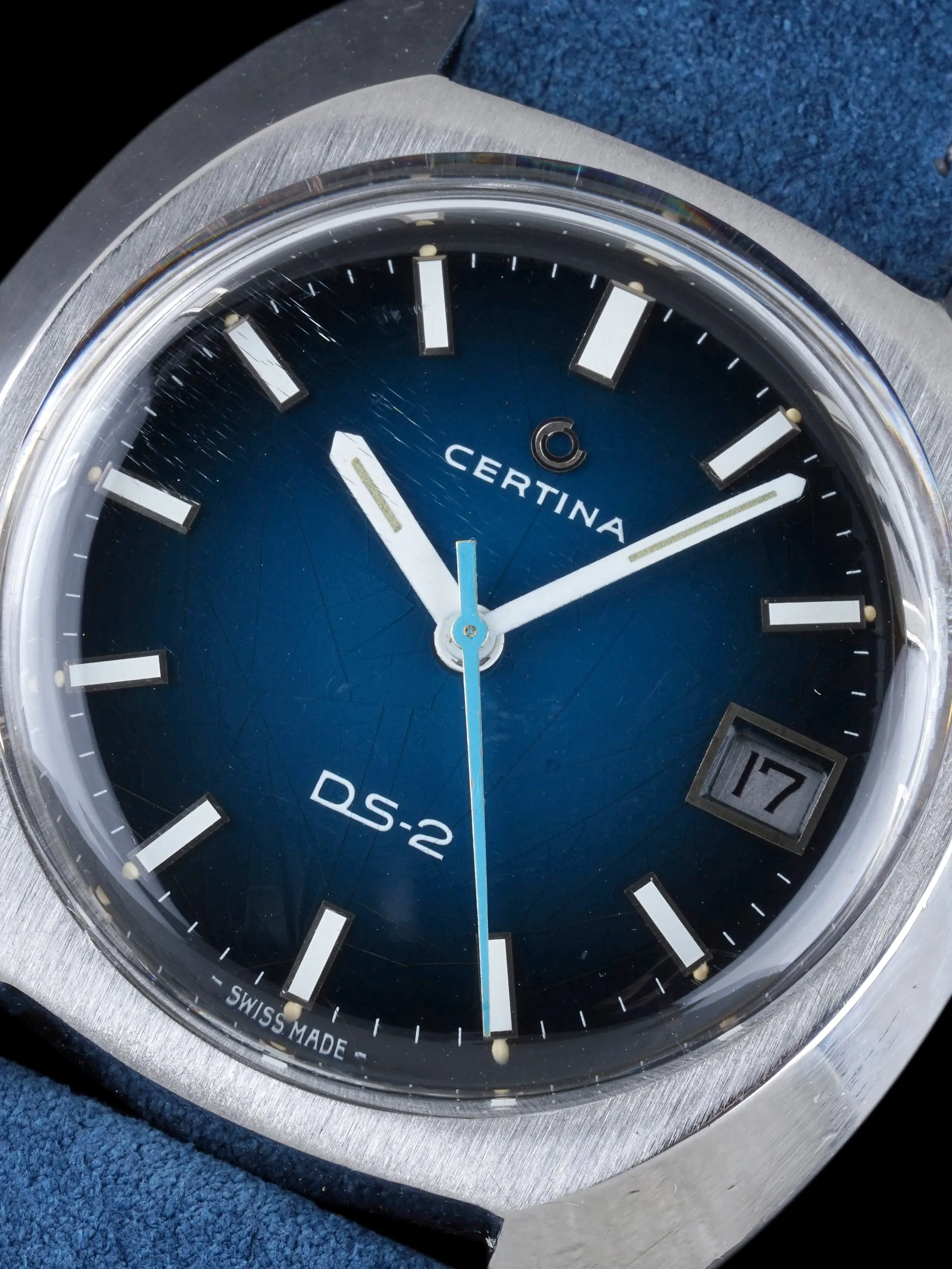 1970s Certina DS-2 Manual Wind (Ref. 5301 300) Blue Vignette "Spider Dial"