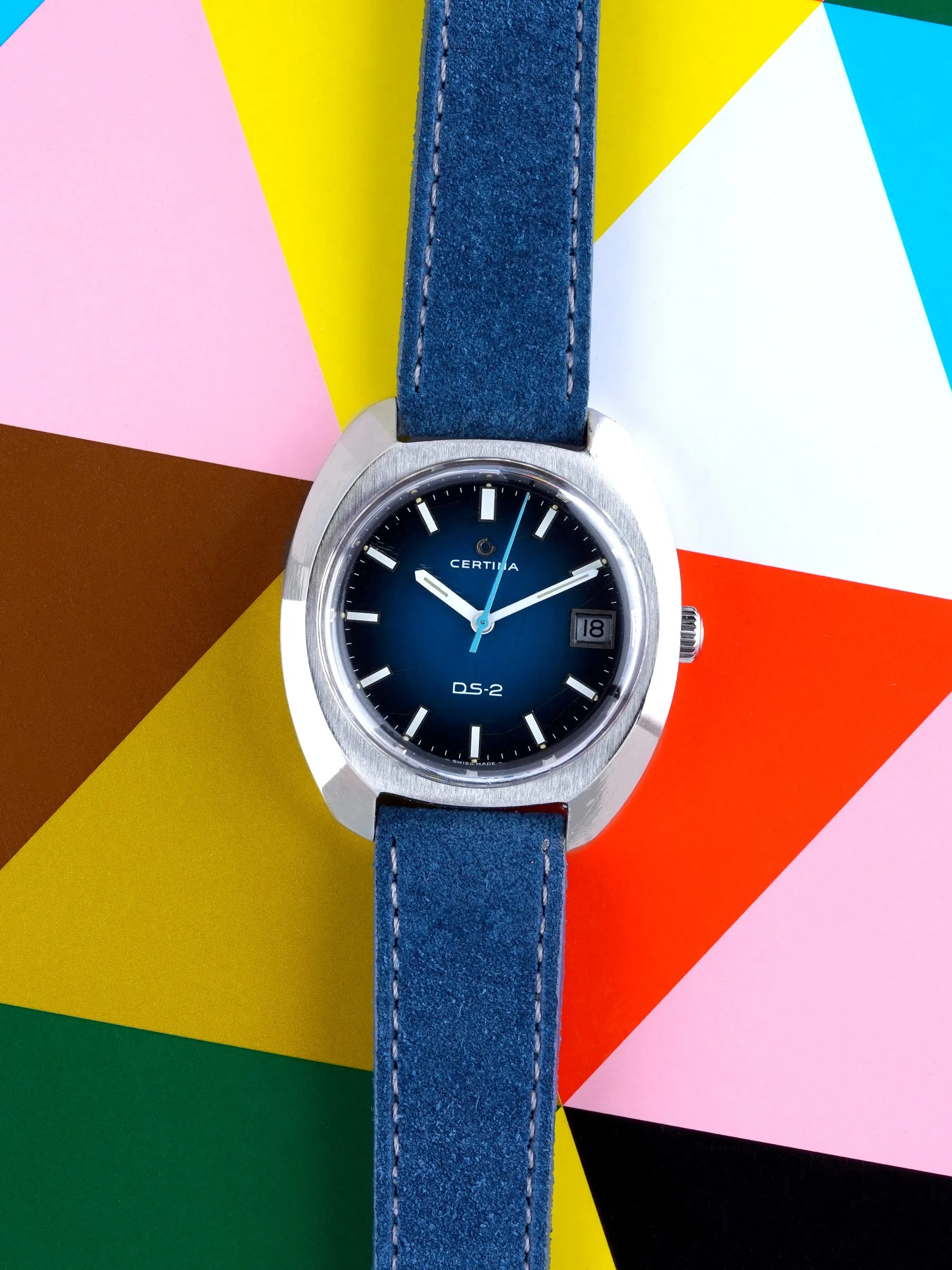 1970s Certina DS-2 Manual Wind (Ref. 5301 300) Blue Vignette "Spider Dial"