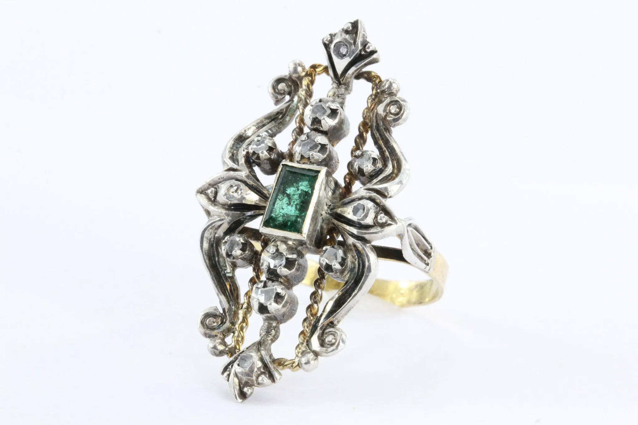 19th Century Victorian Emerald & Rose Cut Diamond Ring
