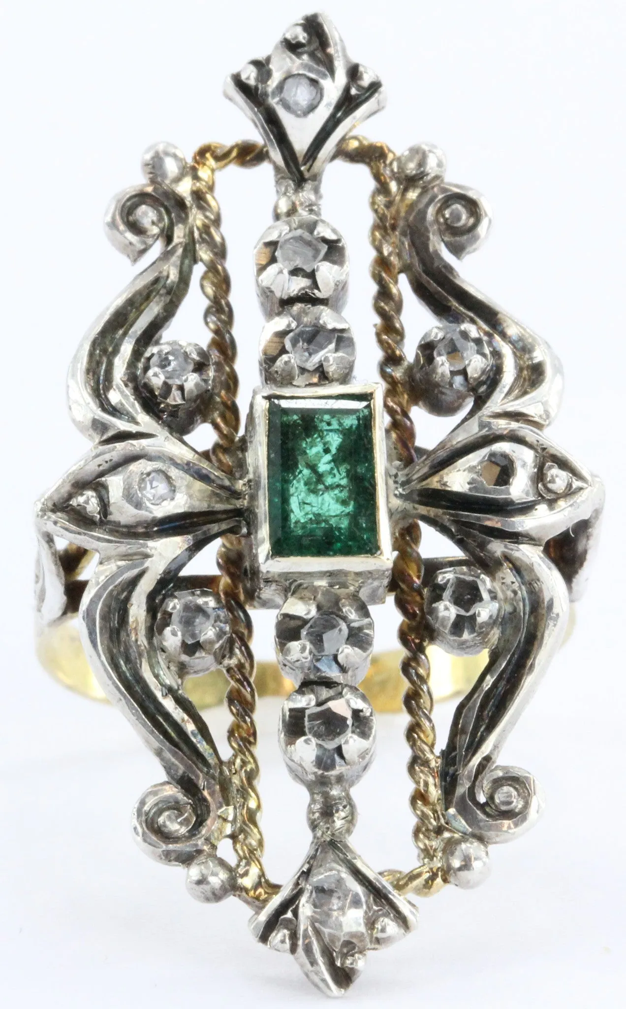 19th Century Victorian Emerald & Rose Cut Diamond Ring