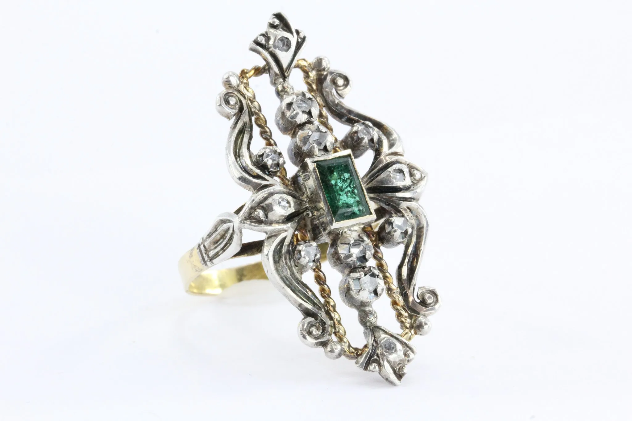 19th Century Victorian Emerald & Rose Cut Diamond Ring