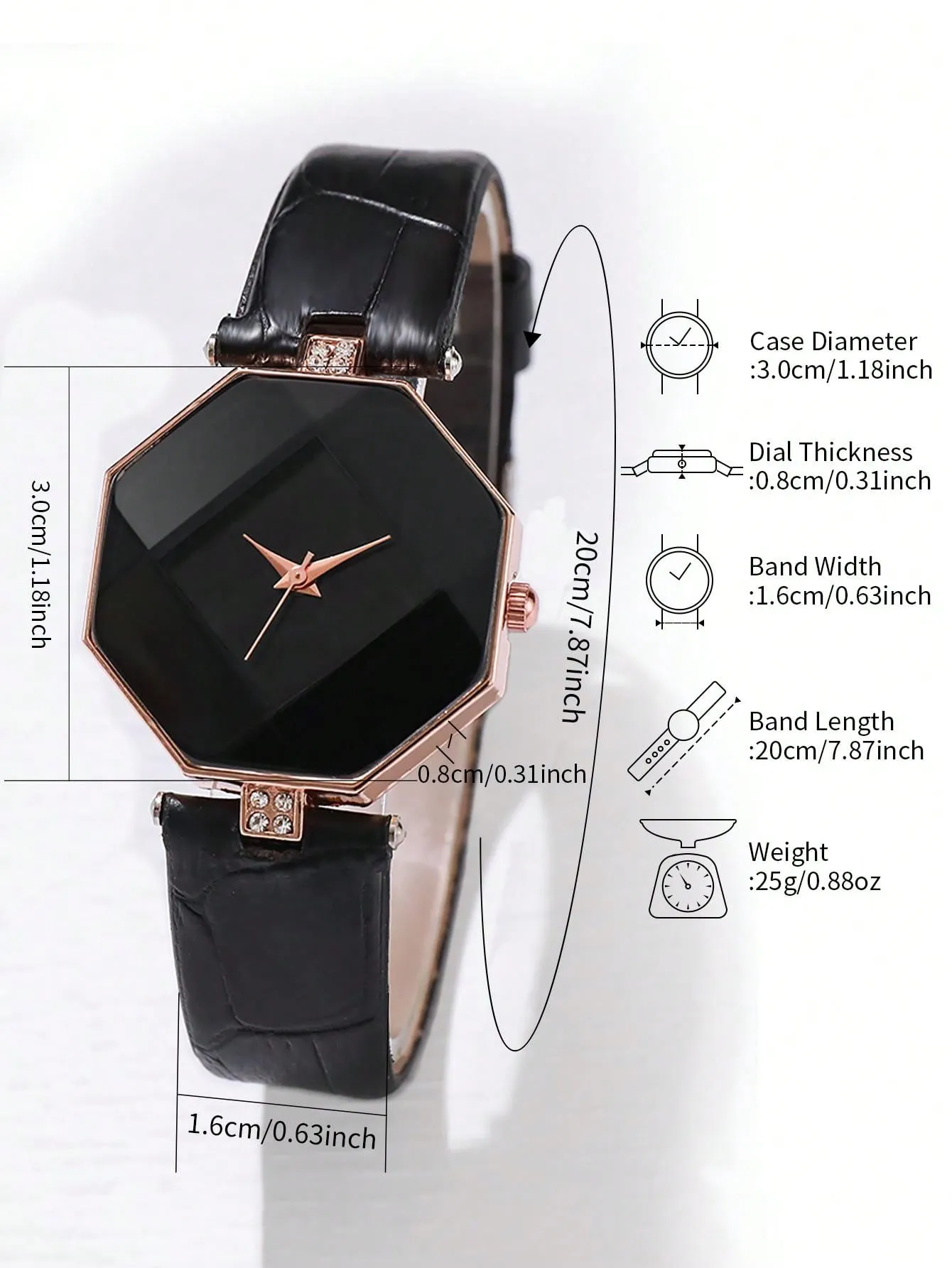 1pc Black Crocodile Embossed Rhinestone Decor PU Polyurethane Strap Fashion Geometric Dial Quartz Watch & 1pc Bracelet, For Daily Life