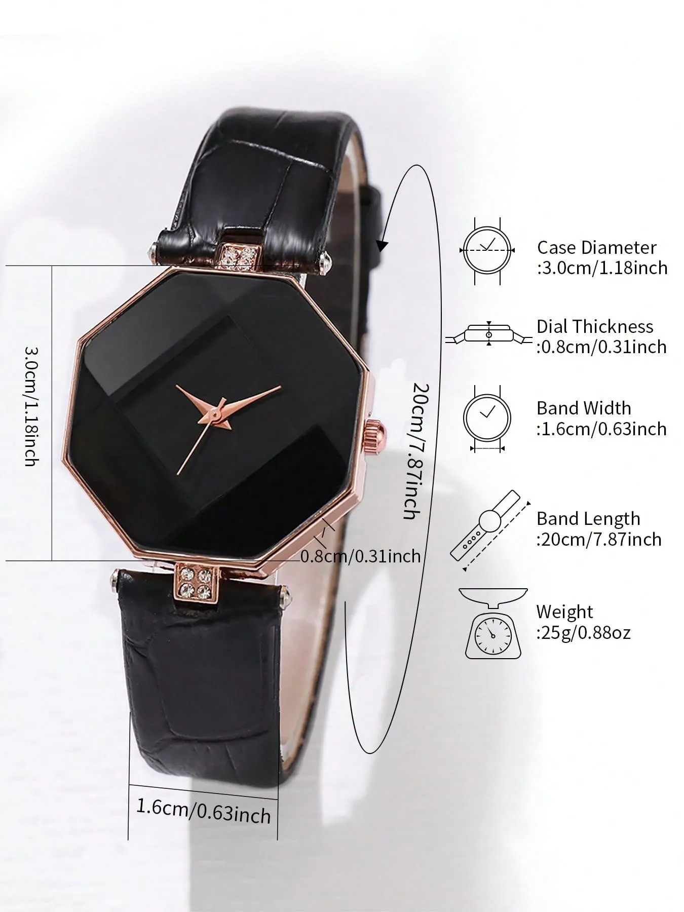 1pc Black Crocodile Embossed Rhinestone Decor PU Polyurethane Strap Fashion Geometric Dial Quartz Watch & 1pc Bracelet, For Daily Life