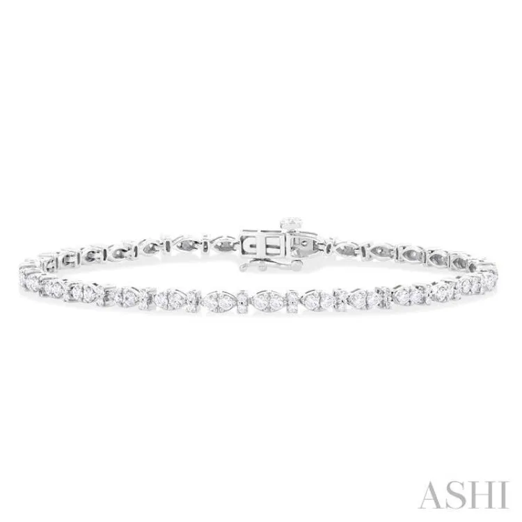 2 ctw Marquise and Bar Shape Link Round Cut Diamond Tennis Bracelet in 14K White Gold