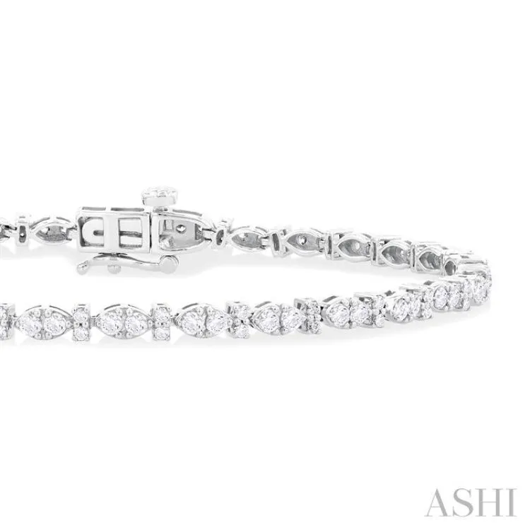 2 ctw Marquise and Bar Shape Link Round Cut Diamond Tennis Bracelet in 14K White Gold