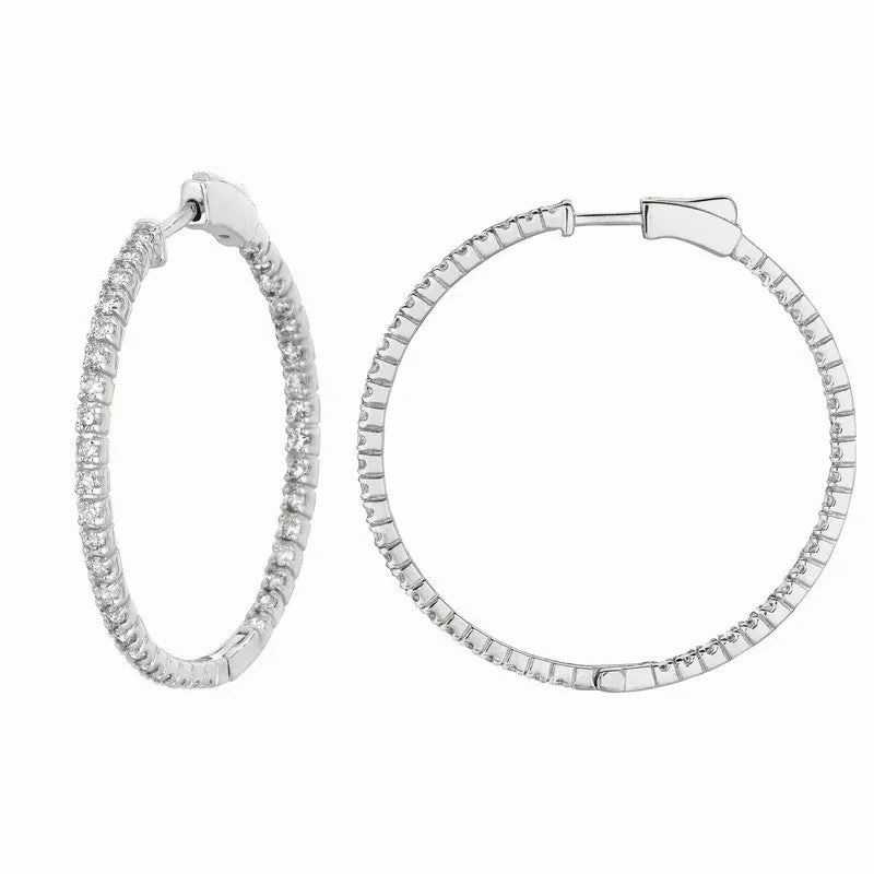 2 POINTER HOOP EARRINGS/PATENTED SNAP LOCK 14K GOLD (2 CTW)