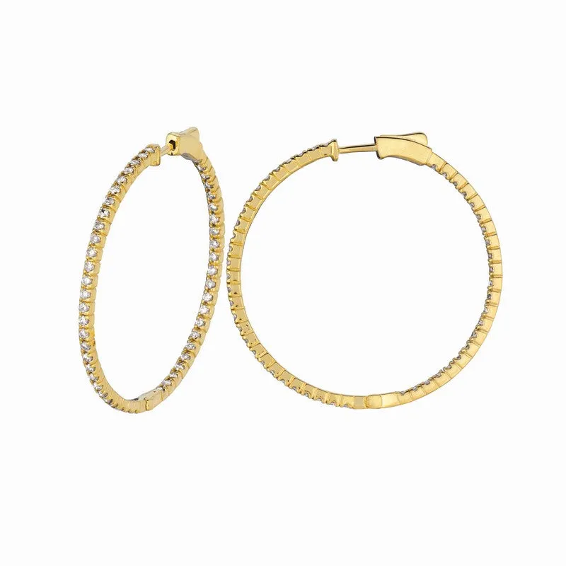 2 POINTER HOOP EARRINGS/PATENTED SNAP LOCK 14K GOLD (2 CTW)