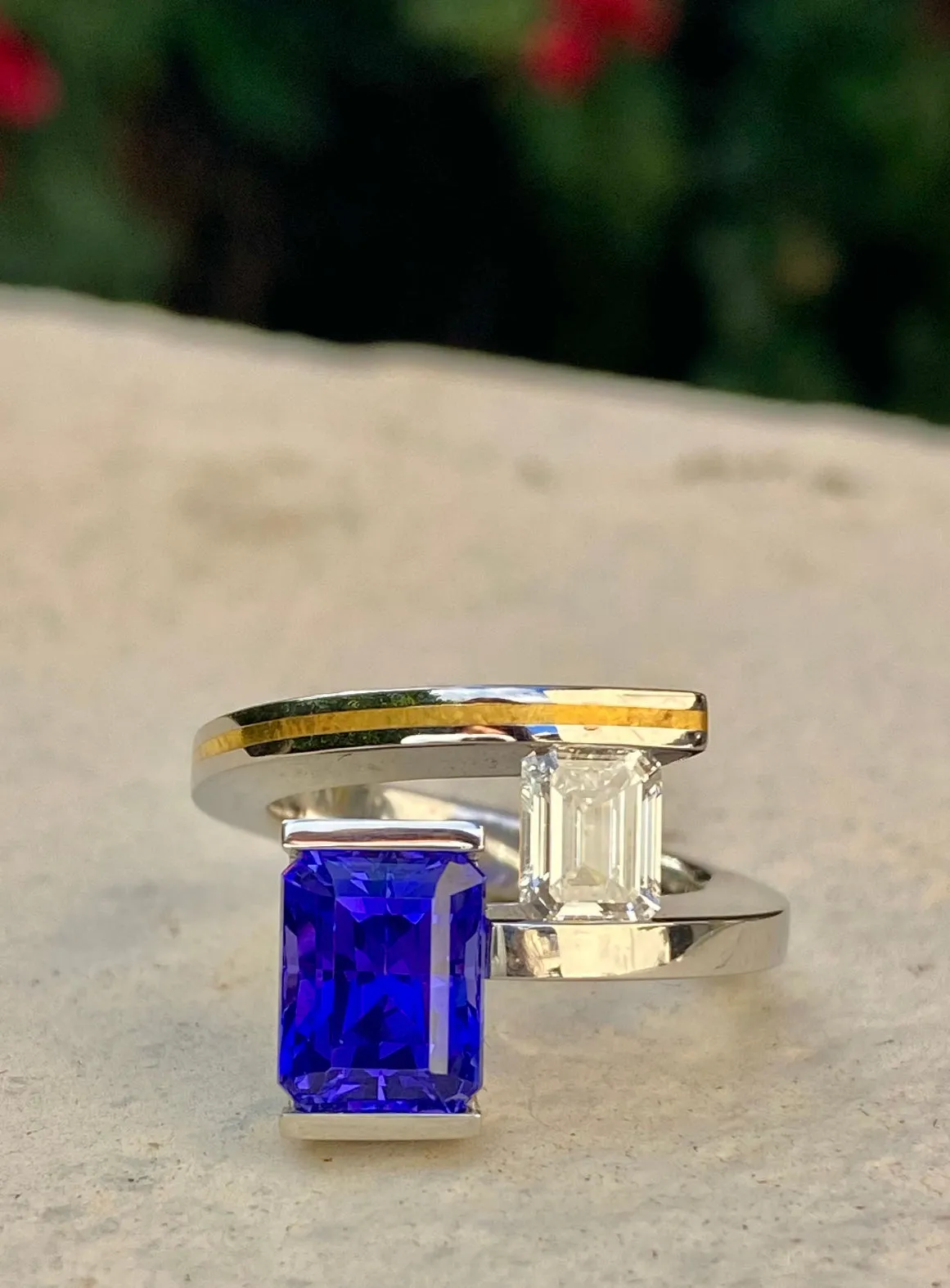 2-Stone Tanzanite and Diamond Helix Ring