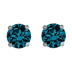 2.00tcw Round Blue Diamonds in 14K White Gold Solitaire Stud Earrings