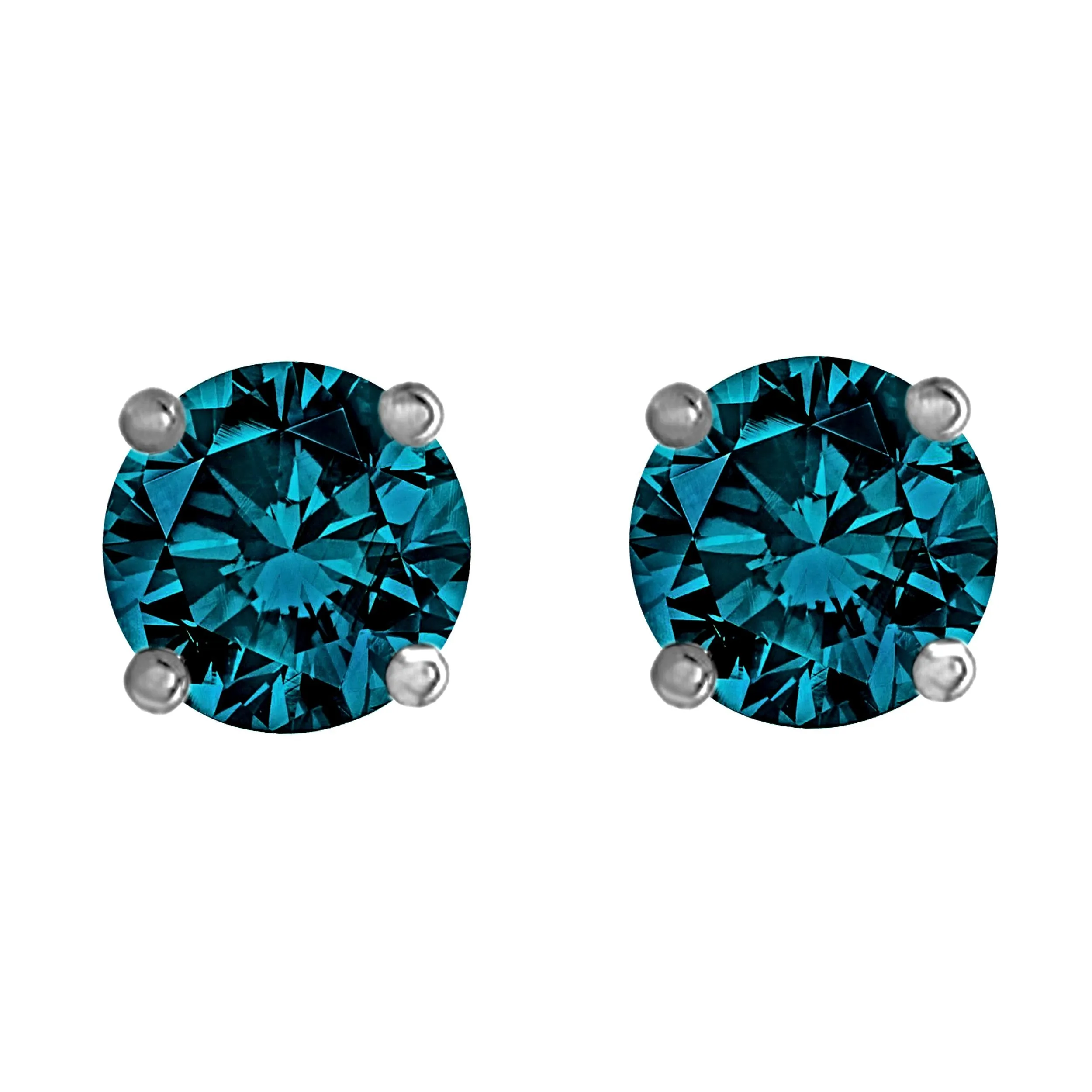 2.00tcw Round Blue Diamonds in 14K White Gold Solitaire Stud Earrings
