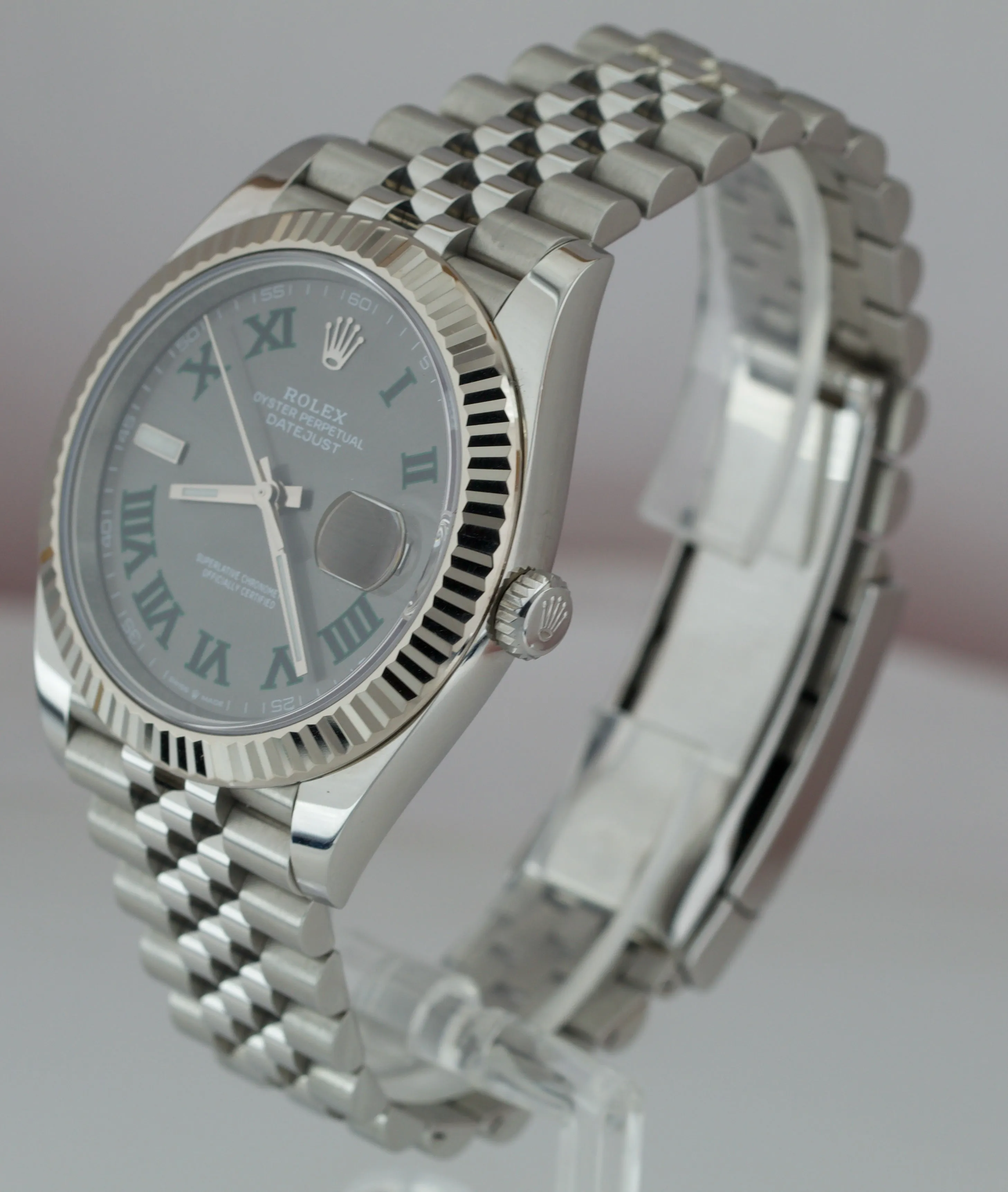 2018 Rolex DateJust 41 Wimbledon Grey 41mm Fluted Stainless Jubilee Watch 126334