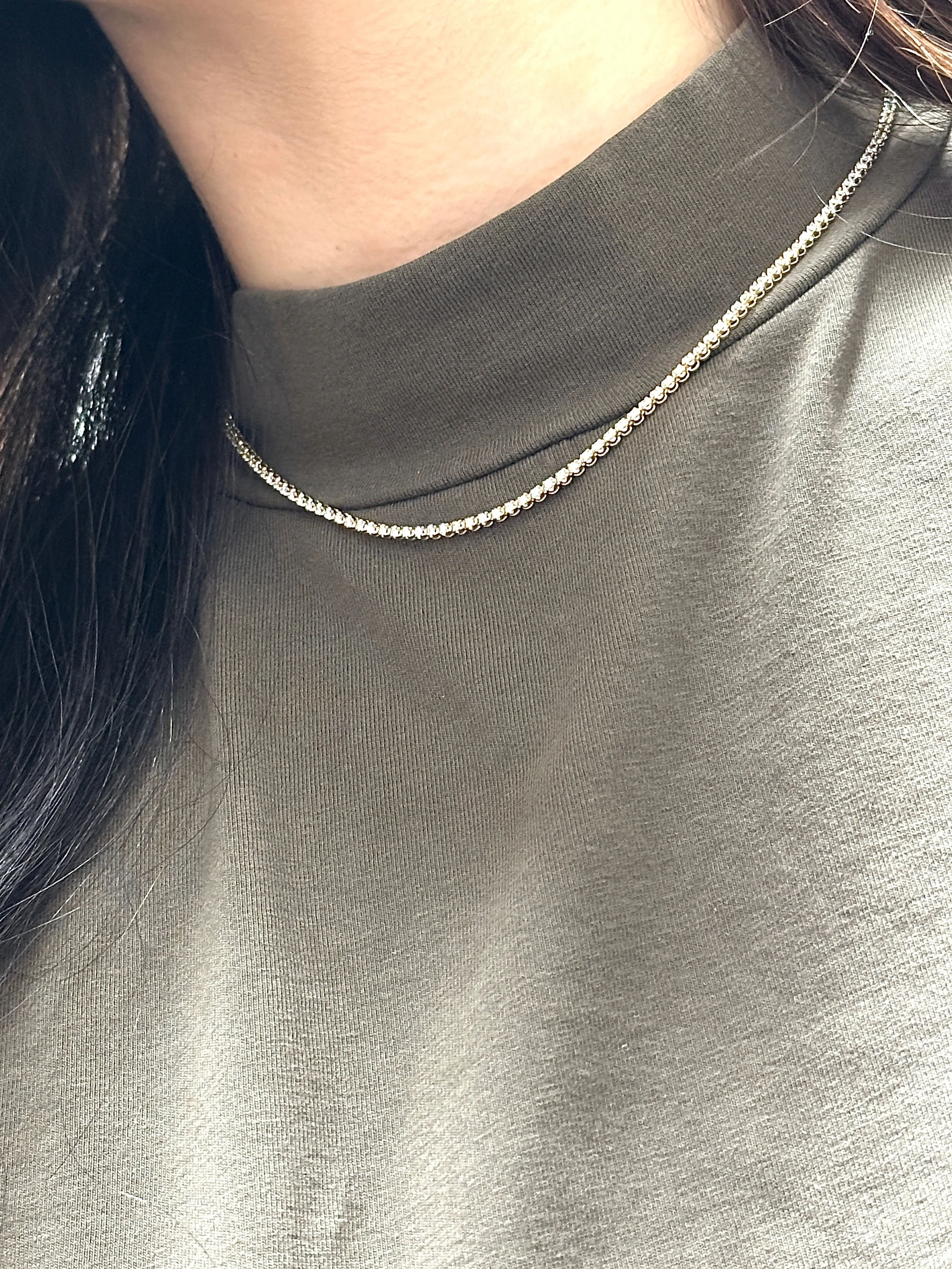 2.03 Carat Natural Diamond Tennis Necklace G SI 14K Yellow Gold 16''